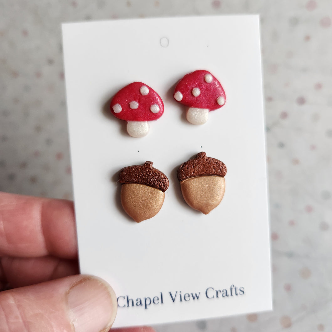 Acorn  and Mushroom Stud Earring Set