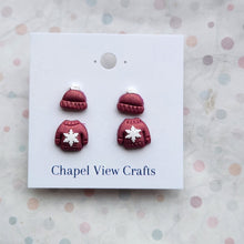 Load image into Gallery viewer, Hat and Jumper Earrings - Dark Red
