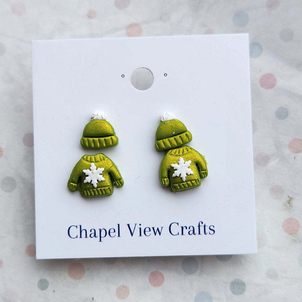 Hat and Jumper Earrings - Green