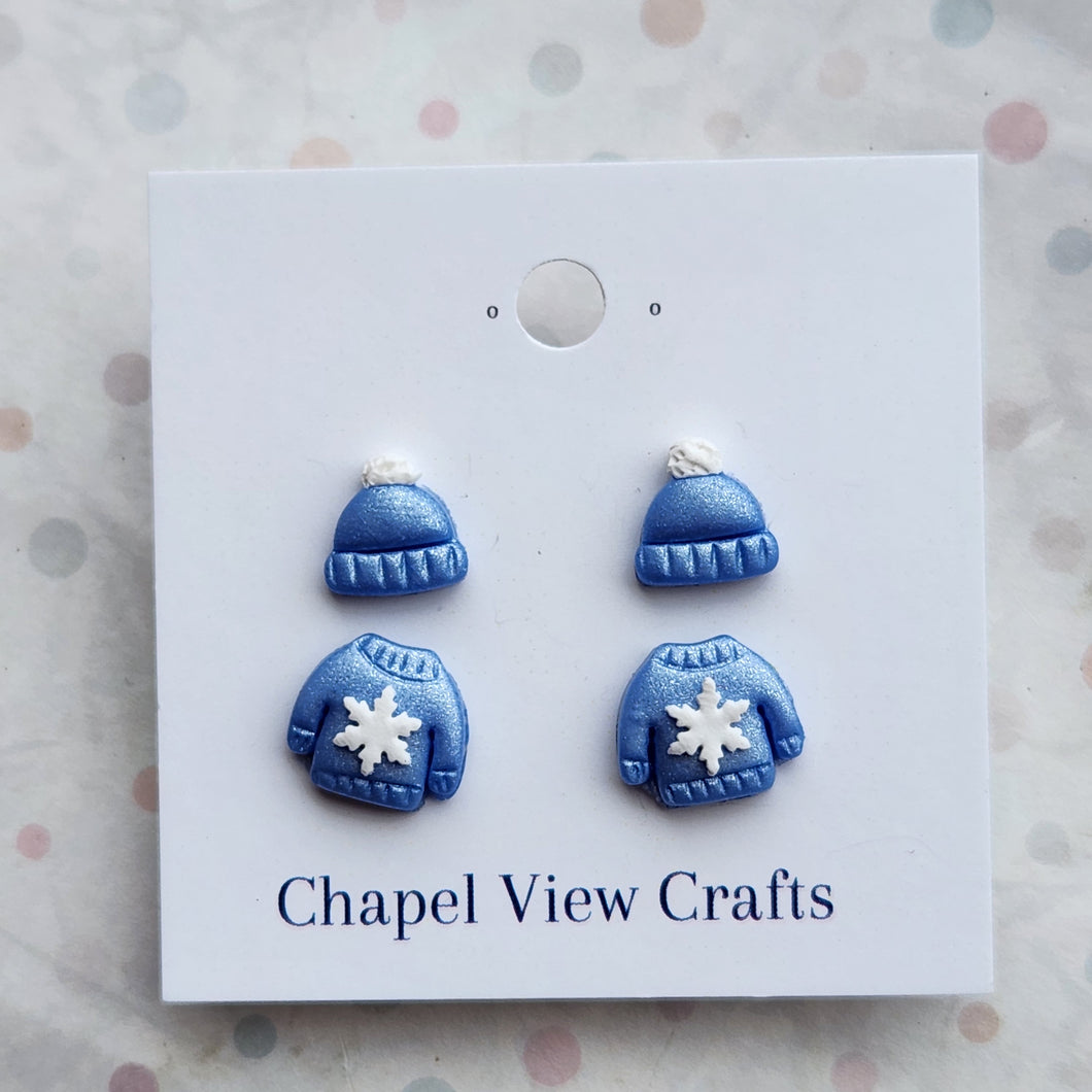 Hat and Jumper Earrings - Blue